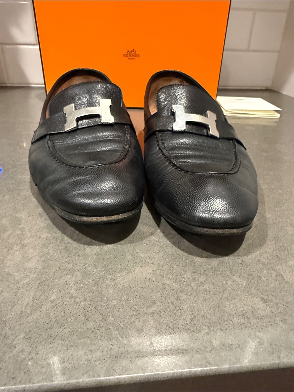 Hermes Paris Loafers Black Silver Hardware Size 37 European - Picture 9 of 9